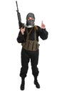 Insurgent dressed in black uniform and black and white shemagh with m4 assault rifle Royalty Free Stock Photo