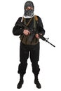 Insurgent dressed in black uniform and black and white shemagh with m4 assault rifle Royalty Free Stock Photo