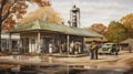 intage Fuel Haven: Artistic Depiction of a 1920s Gas Station