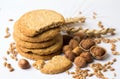 Integral cookies with hazelnuts and linseed on white