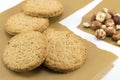 Integral cookies and natural fresh hazelnuts Royalty Free Stock Photo