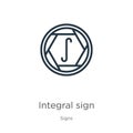 Integral sign icon. Thin linear integral sign outline icon isolated on white background from signs collection. Line vector sign,