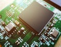 Integrated circuit micro chip in a computer motherboard Royalty Free Stock Photo