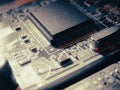 Integrated communication processor. Digital Microprocessor. Computer Controller Circuit Board closeup. Technology processor