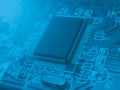 Integrated communication processor. Digital Microprocessor. Computer Controller Circuit Board closeup. Technology processor