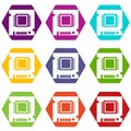 Integrated microchip icons set 9 vector