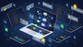 Integrated technology network with data flow and coding Royalty Free Stock Photo