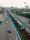 Integrated Transportation System: Highway With Train Line in the Center Royalty Free Stock Photo