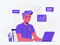 Integrating Communication Tools with Data Analytics: A Creative Workspace Illustration in Purple Dominance Royalty Free Stock Photo