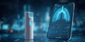 Digital health monitoring showing lung scan and smart inhaler Royalty Free Stock Photo