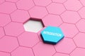 Integration concept: blue hexagon completing pink honeycomb pattern Royalty Free Stock Photo