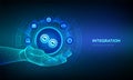 Integration data system. System Integration technology concept in wireframe hand. Industrial and smart technology. Business and