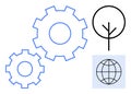 Integration of Environment, Technology, and Global Connection Represented by Gears, Tree, and Globe Royalty Free Stock Photo
