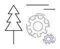 Integration of Nature and Technology with Tree and Gears in Minimalistic Design Royalty Free Stock Photo