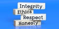 Integrity, ethics, respect, honesty - words on wooden blocks