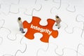 INTEGRITY inscription written on jigsaw puzzle and businessman miniature