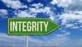 Integrity metallic vintage sign over blue sky