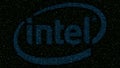 Intel Corporation logo made of hexadecimal symbols on computer screen. Editorial 3D rendering