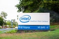 Intel corporation sign in Hillsboro, Oregon.