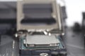 Intel LGA 1151 cpu socket on motherboard Computer PC with Processor Royalty Free Stock Photo