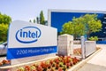 Intel sign located in front of the entrance to the offices and museum located in Silicon Valley