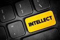 Intellect - the faculty of reasoning and understanding objectively, especially with regard to abstract matters, text button on