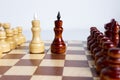 Intellective game. All figures on the chessboard, close-up two kings. Royalty Free Stock Photo