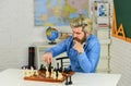 Intellectual hobby. School teacher. Board game. Playing chess. Development logics. Chess is life in miniature. Chess Royalty Free Stock Photo