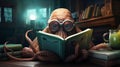 Intellectual Octopus in Study: Curious Cephalopod Engrossed in Literature Royalty Free Stock Photo