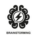 Intellectual Process Symbol, Brainstorm Glyph Pictogram. Human Brain with Lightning, Brainstorming Concept Silhouette Royalty Free Stock Photo