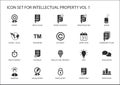 Intellectual property / IP icon set. Concept of patents, trademark and copyright