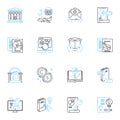 Intellectual property linear icons set. Copyright, Patent, Trademark, Infringement, Ownership, License, Royalty line