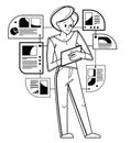 Intellectual worker woman making analysis of some data on pc or web, data systematization, collecting and analyzing information,