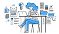 Intellectual worker woman making analysis of some data on pc or web, data systematization, collecting and analyzing information,