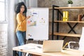 Smart black woman with whiteboard indoors Royalty Free Stock Photo