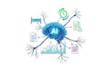 Intelligent AI brain powering data analysis, workflow, and human resources with futuristic connections Royalty Free Stock Photo