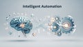 Intelligent Automation Concept with Brain, Gears, Binary Code, and Data Streams artificial intelligence Royalty Free Stock Photo