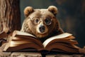 Intelligent Bear with glasses with open book. Generate ai Royalty Free Stock Photo