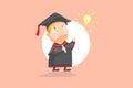 The intelligent boy graduated,the boy in academical dress, subfusc with bright sign light bulb, smart kid success in achievement Royalty Free Stock Photo