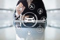 Intelligent car, AI vehicle, smart card. Symbol of the car and icon. Modern wireless communication and IOT concept. Royalty Free Stock Photo