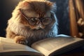 Intelligent cat wearing glasses for reading a book. Education Concept. Generative AI Royalty Free Stock Photo