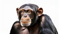 Intelligent Chimpanzee Portrait on Minimalistic Backdrop, Showcasing Curiosity and Cognitive Abilities in a HighDefinition Royalty Free Stock Photo