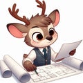 Intelligent Deer Architect with Blueprints Royalty Free Stock Photo