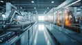 Intelligent factory production line, Industry 4.0 smart factory interior showcases IIoT machines, efficient workstations, and
