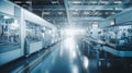 Intelligent factory production line, Industry 4.0 smart factory interior showcases IIoT machines, efficient workstations, and