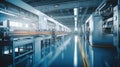 Intelligent factory production line, Industry 4.0 smart factory interior showcases IIoT machines, efficient workstations, and