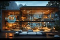 Intelligent living space Futuristic house with digital navigation interface