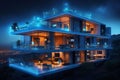 Intelligent living space Futuristic house with digital navigation interface