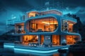 Intelligent living space Futuristic house with digital navigation interface