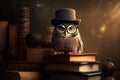 Intelligent owl with hat and glasses. Generate ai